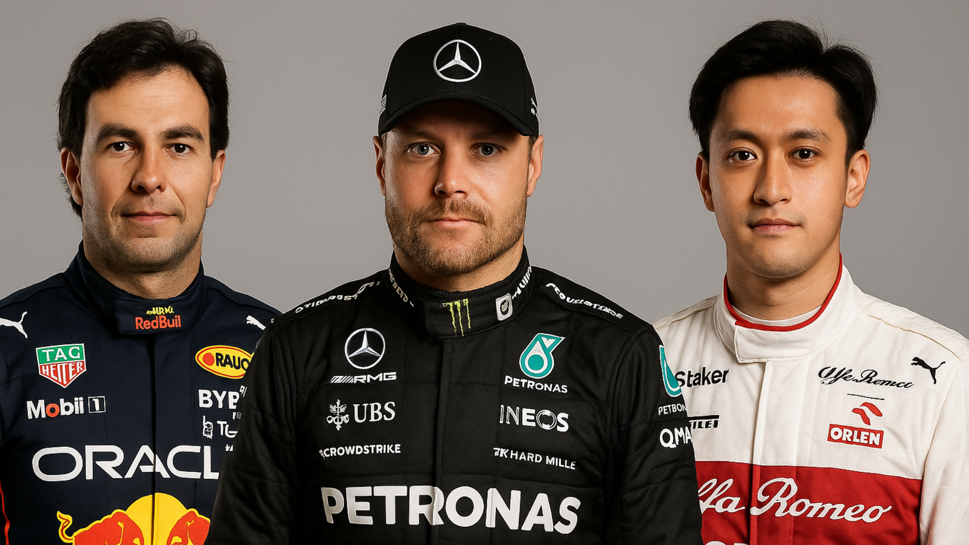Potential drivers for the Cadillac F1 Team: Sergio Perez, Valtteri Bottas and Zhou Guanyu.