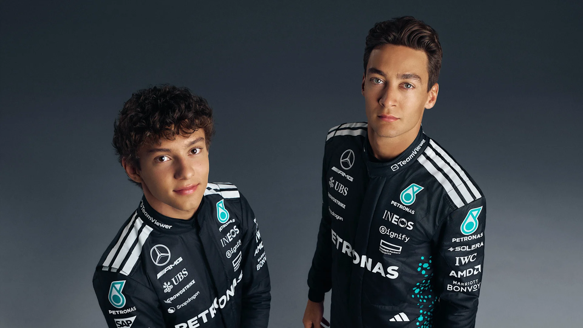 F1 Mercedes' teams 2025 lineup - Kimi Antonelli and George Russell.