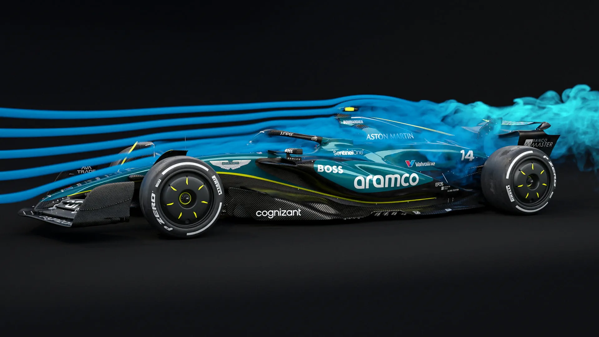 Formula 1 wind tunnel effect on an F1 car - Aston Martin.