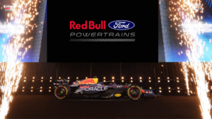 Red Bull Formula 1 car featuring Ford and Red Bull Powertrains branding ahead of the 2026 season