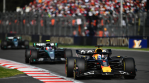 Max Verstappen Red Bull RB20 leading at Suzuka Japanese Grand Prix 2024 race start.
