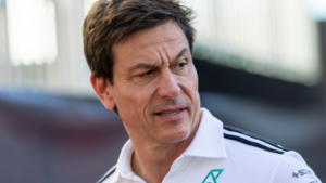 Mercedes Formula 1 team principal in team shirt during paddock interview