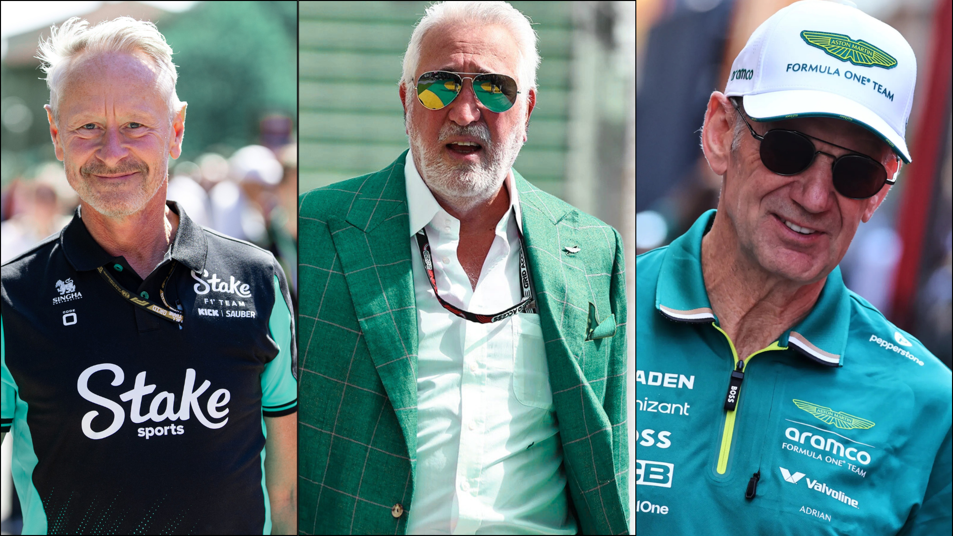 Jonathan Wheatley, Lawrence Stroll and Adrian Newey at Formula 1 paddock events representing potential Aston Martin F1 Team leadership
